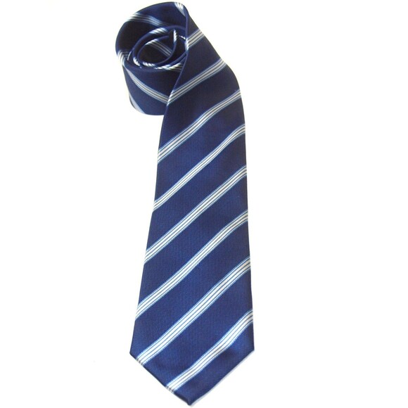 Umo Lorenzo Men's Necktie Tie Blue Striped Hand Made 3.25"W x 58.5"L - Picture 1 of 6